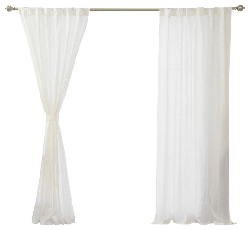 Abelia Belgian Flax Linen Curtain, Ivory, 108"