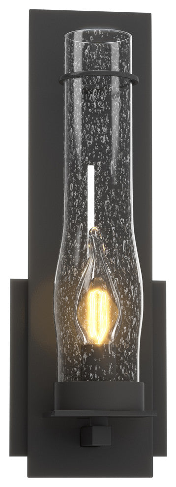 New Town Hurricane Sconce, Black Finish, Seeded Clear Glass