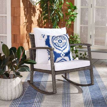 Safavieh Outdoor Daire Rocking Chair Grey Brown/White Cushion