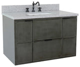 37" Single Wall Mount Vanity, Linen Gray Finish With Gray Granite Top