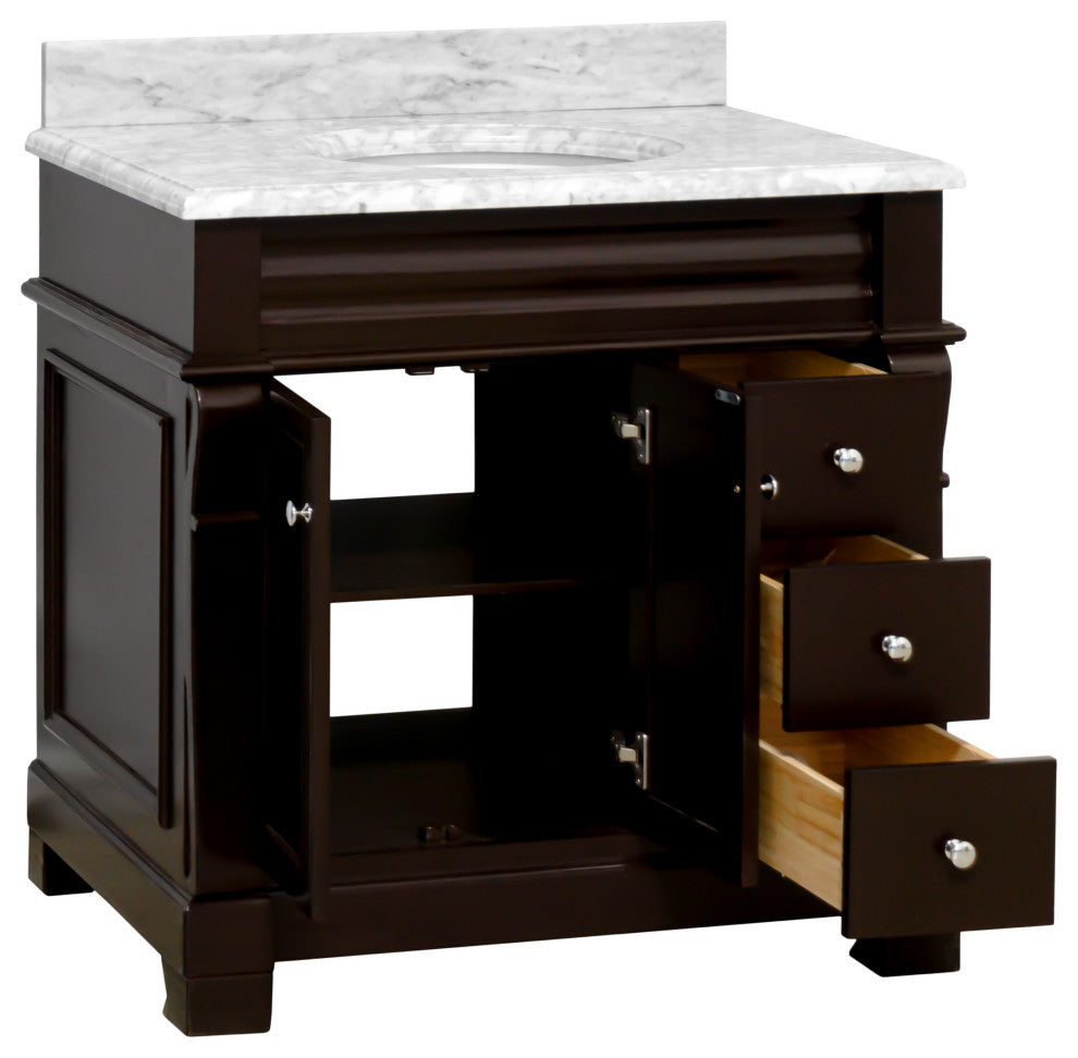 Westminster Bath Vanity, Base: Chocolate, 36", Top: Carrara Marble