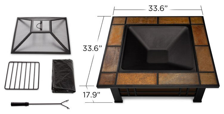 Outdoor Steel Wood Burning Fire Pit Table With Spark Screen And Log Poker Tool