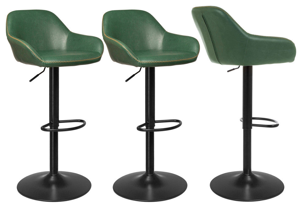 Set of 3 Adjustable Swivel Bar Stool, Hunter Green