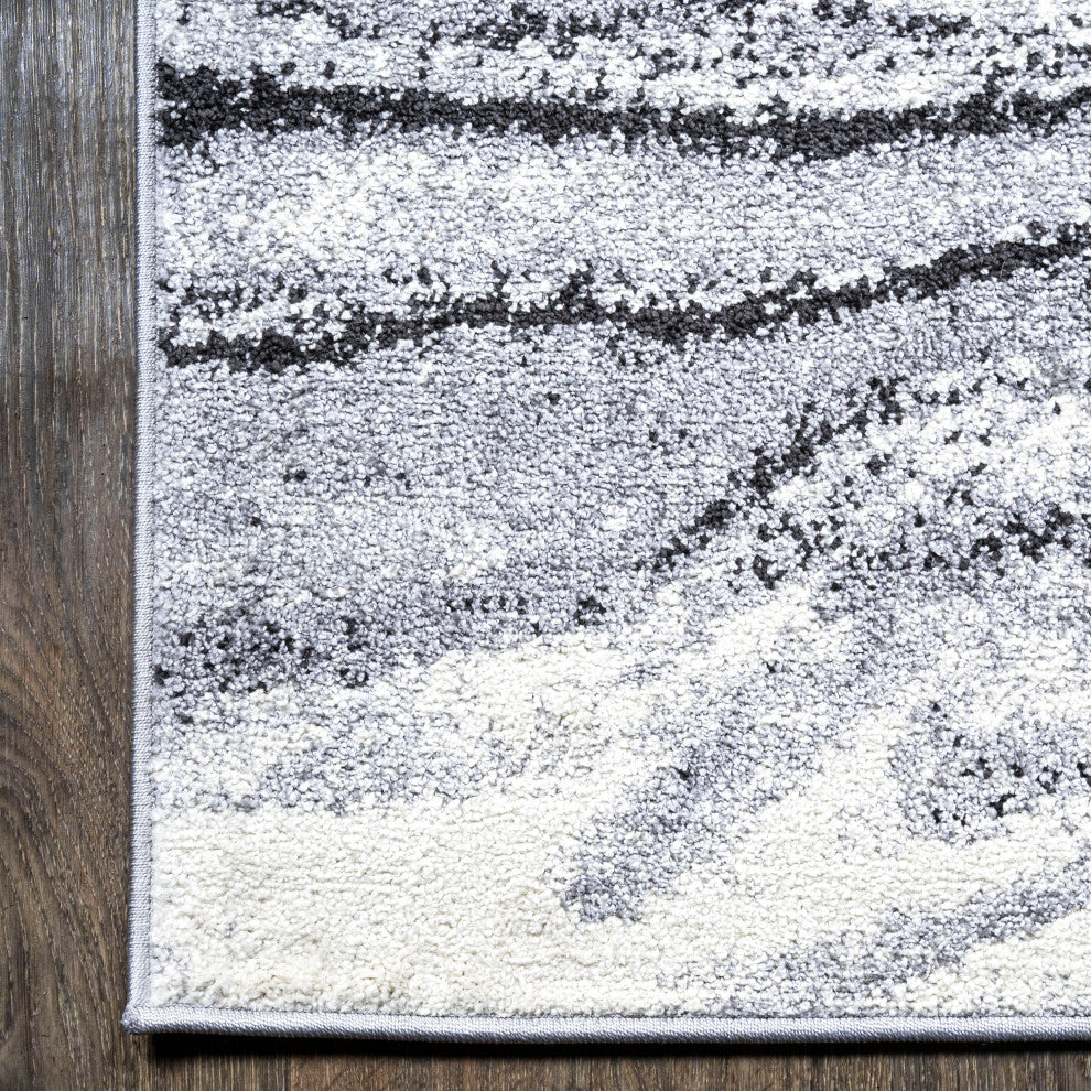 Viscon Abstract Marble Contemporary Light Gray/Black 2 ft. x 10 ft. Runner Rug
