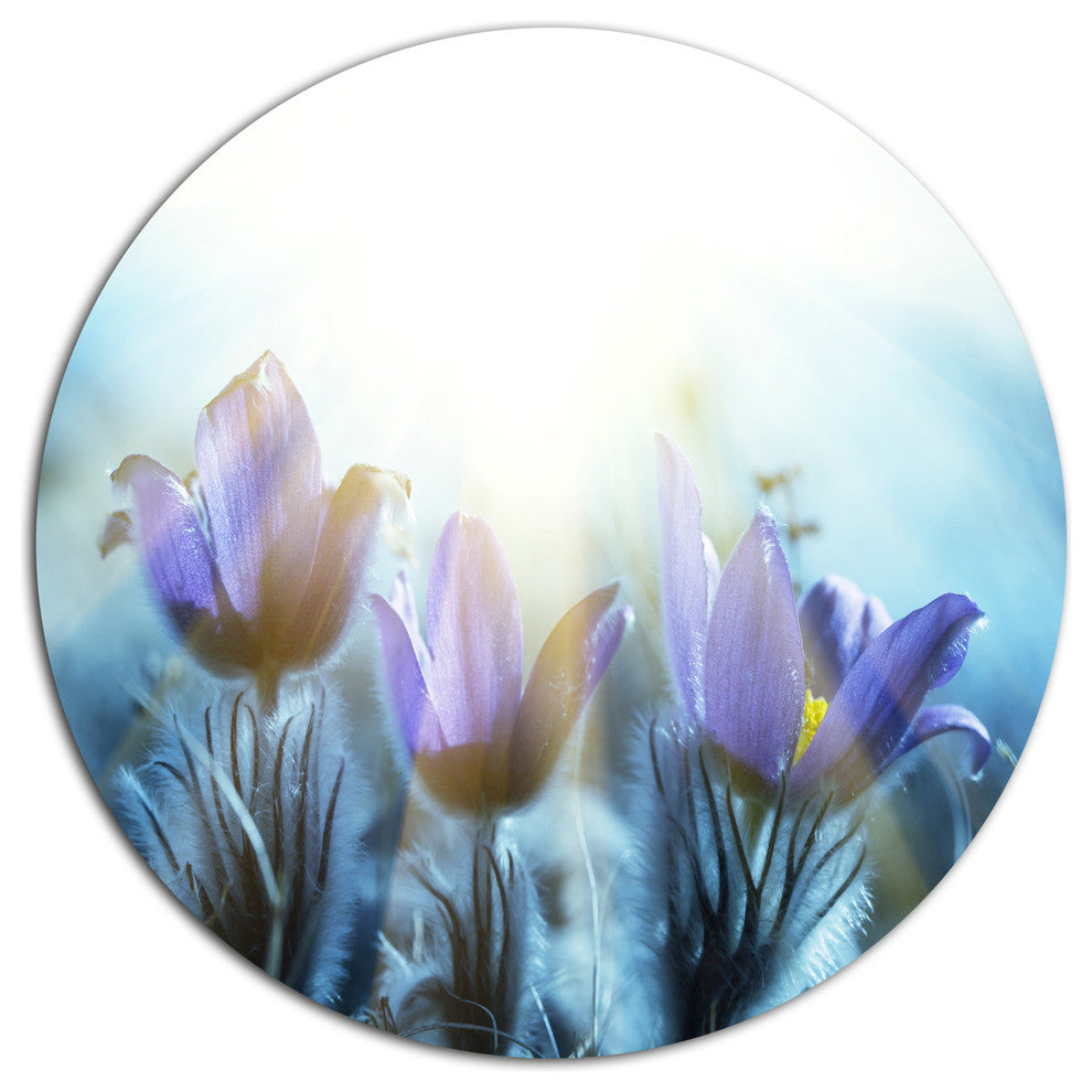 Blooming Blue Spring Flowers, Flower Disc Metal Artwork, 11"