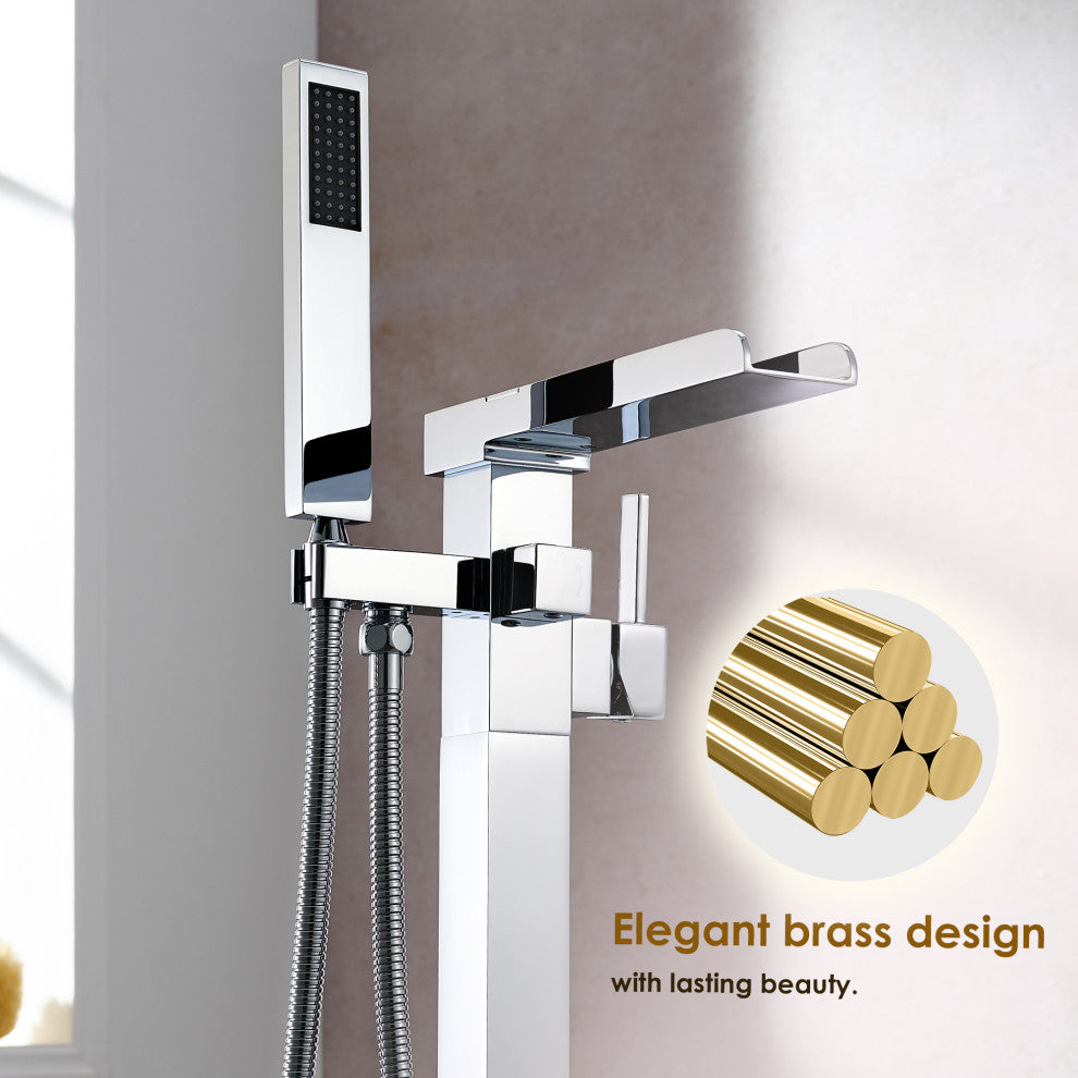 Camino Single Lever Handle Freestanding Floor Mounted Tub Filler, Polished Chome