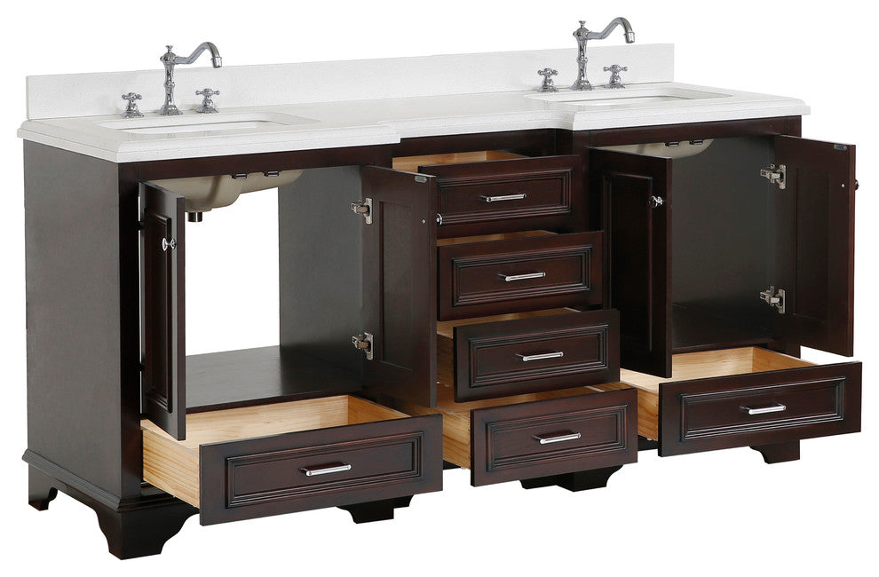Nantucket 72" Double Bath Vanity, Chocolate, Quartz