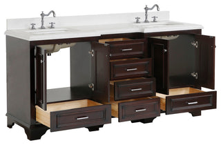 Nantucket 72" Double Bath Vanity, Chocolate, Quartz
