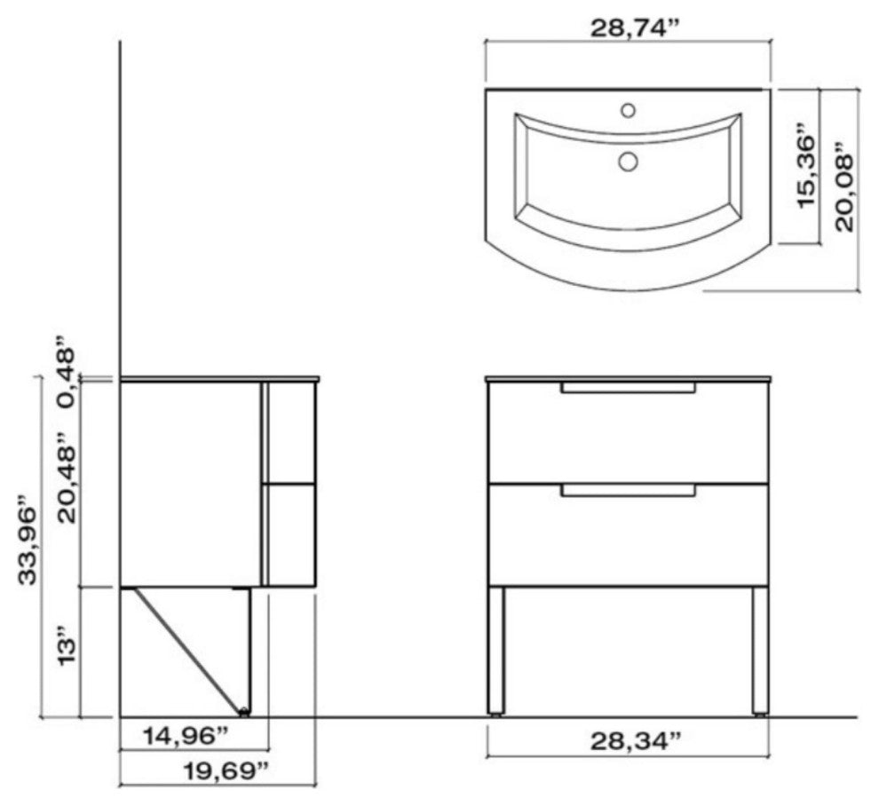 Latoscana OA29OPT1W Oasi 29" Vanity, White With Tekorlux Sink Top