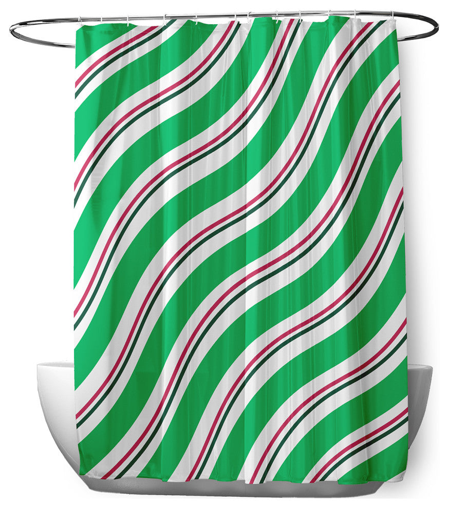 70"Wx73"L Candy Stripes Shower Curtain, Bright Green