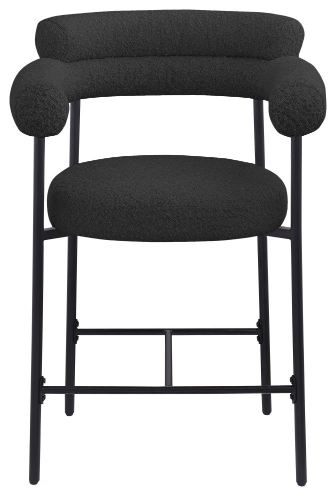 Blake Boucle Fabric Upholstered Counter Stool, Set of 2, Black, Matte Finish