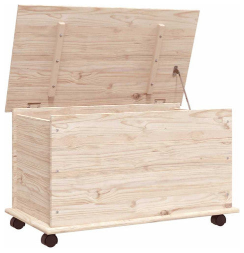 vidaXL Storage Chest Storage Trunk Toy Box with Wheels ALTA Solid Wood Pine, Natural, 1 Pcs