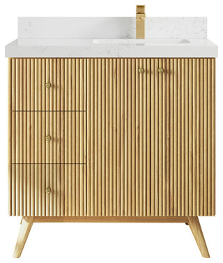 Pasadena 36 Right Offset  Bath Vanity in Light Natural Teak 2" Empira White