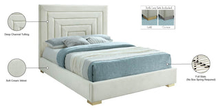 Nora Velvet Upholstered Bed, Cream, Full