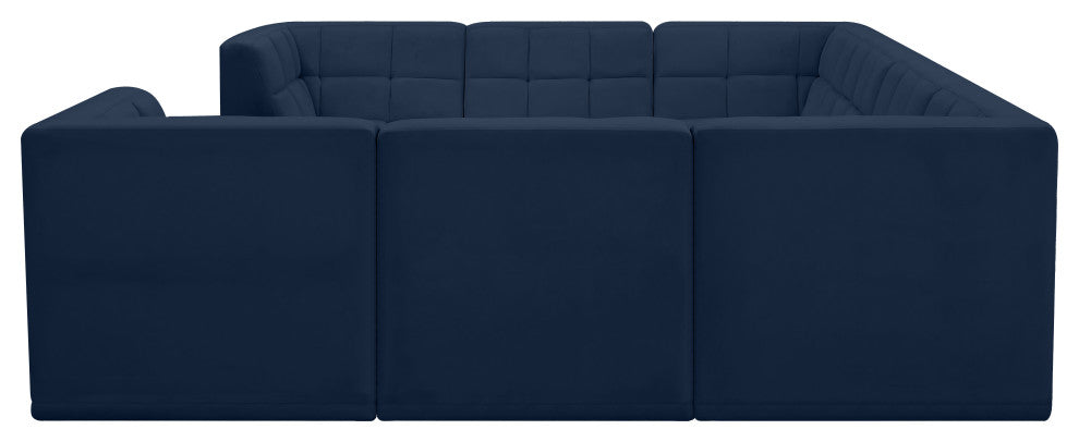 Relax Velvet Upholstered 8-Piece U-Shaped Modular Sectional, Navy