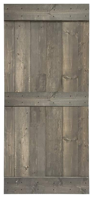 Stained Solid Pine Wood Sliding Barn Door, Weather Gray, 42"x84", Mid-Bar