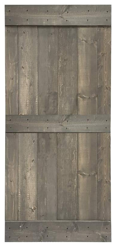 Stained Solid Pine Wood Sliding Barn Door, Weather Gray, 42"x84", Mid-Bar
