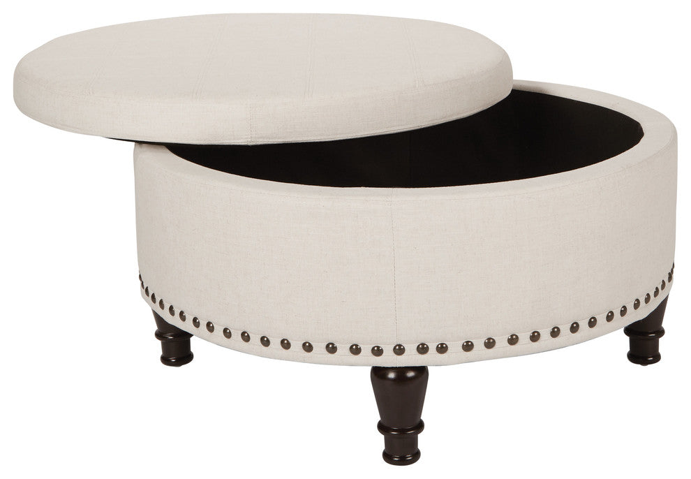 Augusta Round Storage Ottoman, Linen