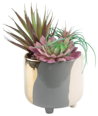 4.8" 3-Tone Footed Ceramic Planter, Grey
