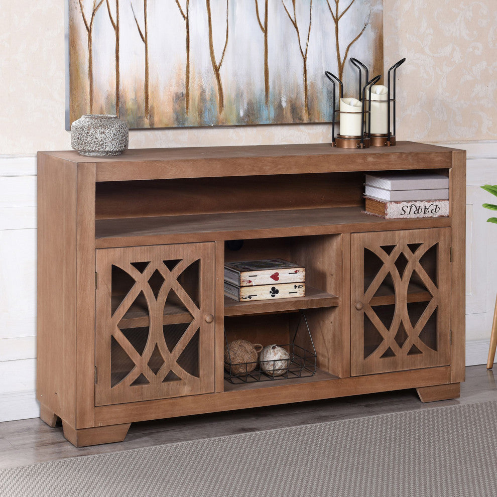 Saddle Sand Two Door Wooden Entertainment Stand 34"H56"Wx14"D
