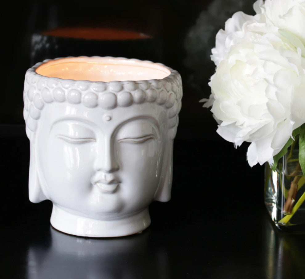 Metallic Buddha 3-Wick Scented Candle, White