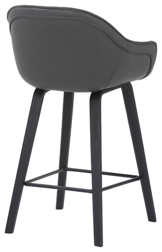 30" Gray Faux Leather Bar Stool With Wooden Frame
