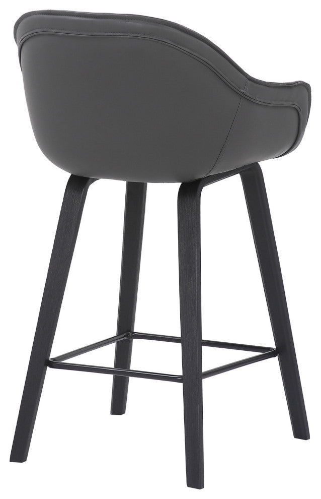 30" Gray Faux Leather Bar Stool With Wooden Frame