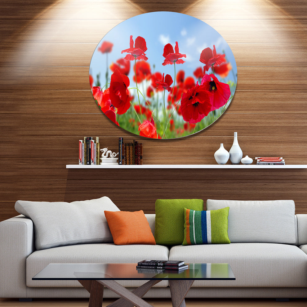 Close-Up Of Amazing Poppy Flowers, Floral Disc Metal Artwork, 23"