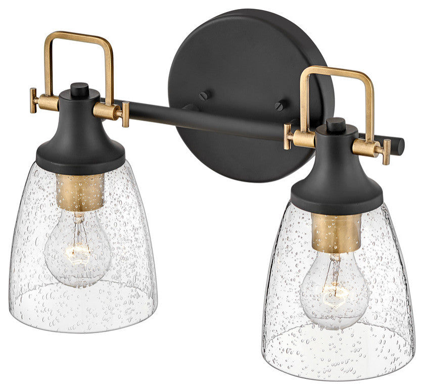 Hinkley Easton 14.5" Two Light Bath Vanity Fixture, Black + Heritage Brass