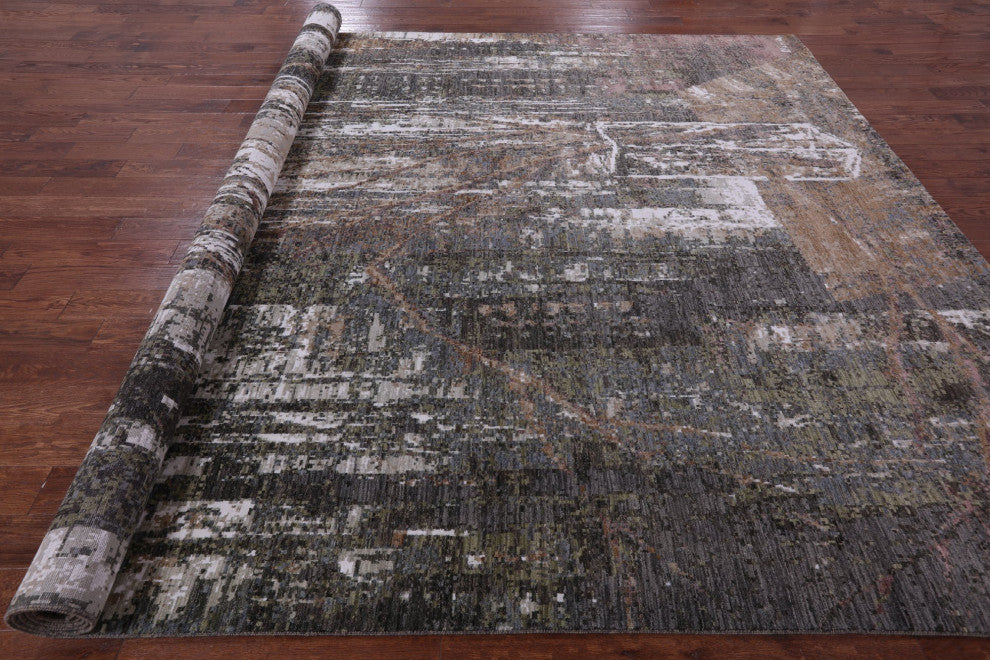 10' 1" X 14' 1" Modern Wool & Silk Handmade Rug - Q7207