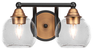 Paramount 2-Light Bath Bar, Matte Black & Brass, 5.75" Clear Bubble Glass