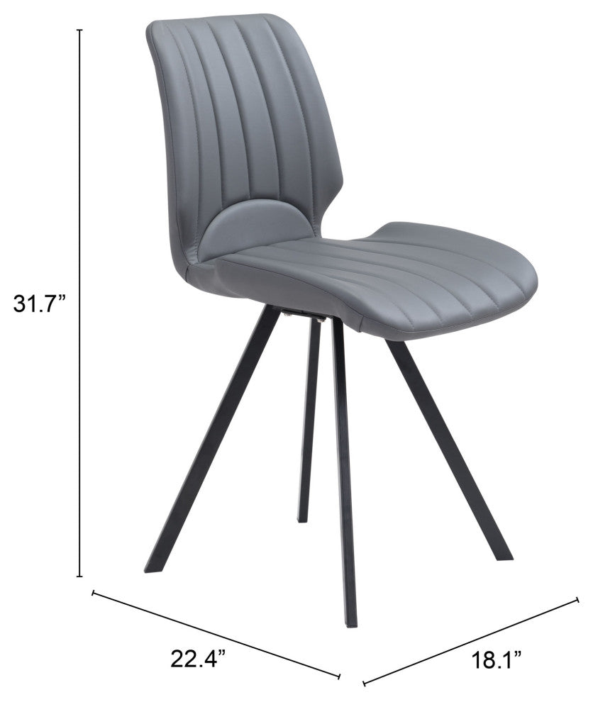 Dining Chair, Set of 2, Faux Vinyl Leather, Steel, Gray, Black, Cafe