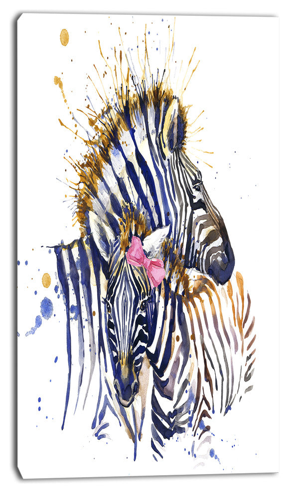 Zebra Watercolor Leftwards, Animal Canvas Art Print, 16"x32"