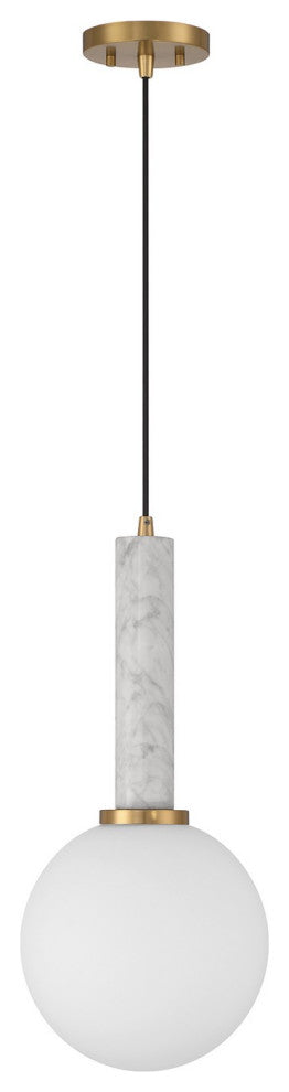 Callaway 1-Light Pendant, White Marble, Warm Brass