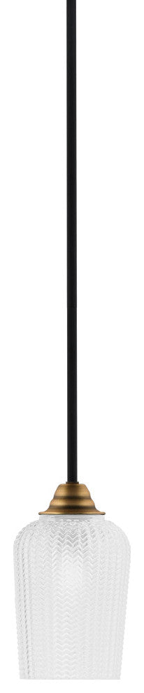 Paramount 1-Light Mini Pendant, Matte Black & Brass, 5" Clear Textured Glass