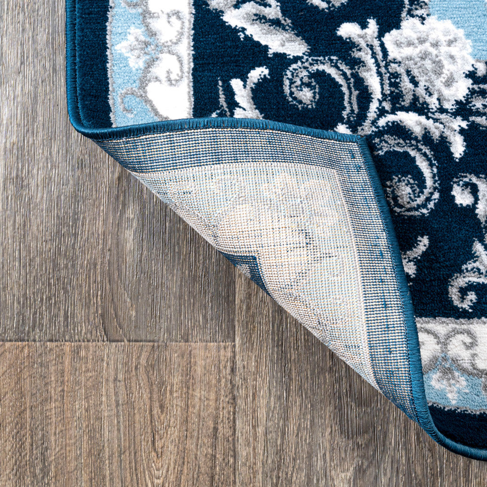 Acanthus French Border, Navy/Blue, 3'x5'