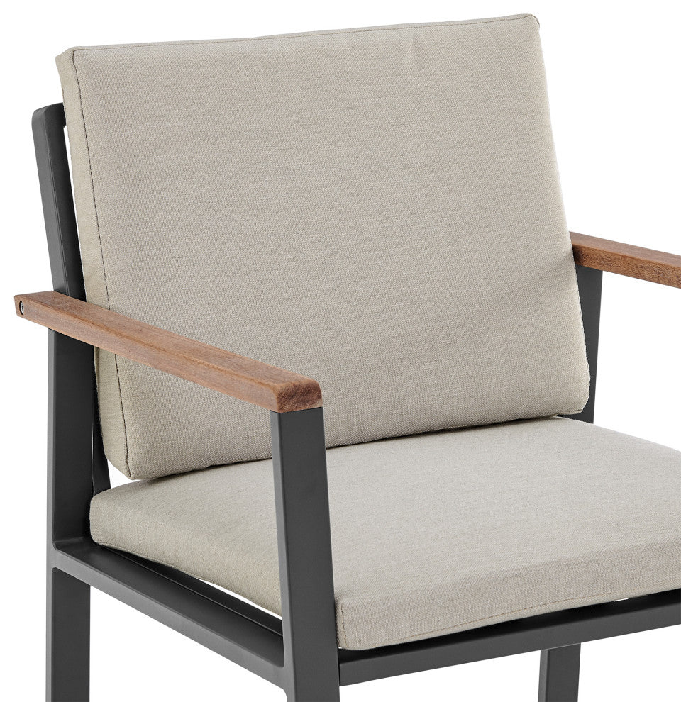 Nofi Outdoor Patio Dining Chair, Teak Wood Arms, Set of 2, Charcoal/Taupe