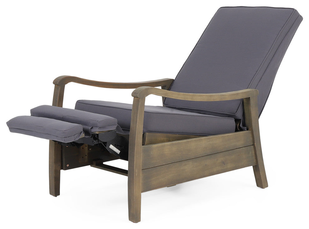 Sadlier Outdoor Acacia Wood Recliner Chair, Cushions, Set of 2, Dark Gray/Gray
