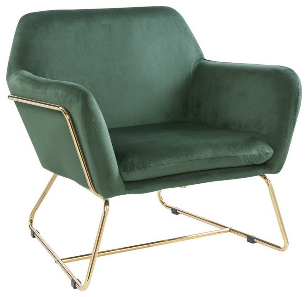 Benzara BM287938 Modern Accent Chair, Padded Seats, Metal Frame, Green Velvet