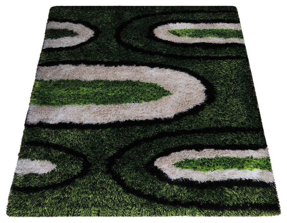 Hand Tufted Shag Polyester Area Rug Contemporary Green Beige, [Rectangle] 8'x10'