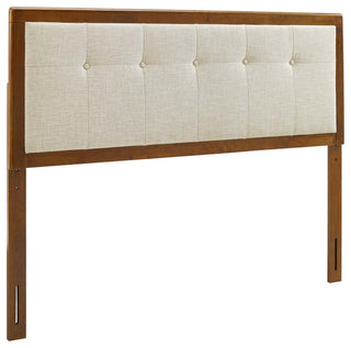 Draper Tufted King Fabric and Wood Headboard Walnut Beige