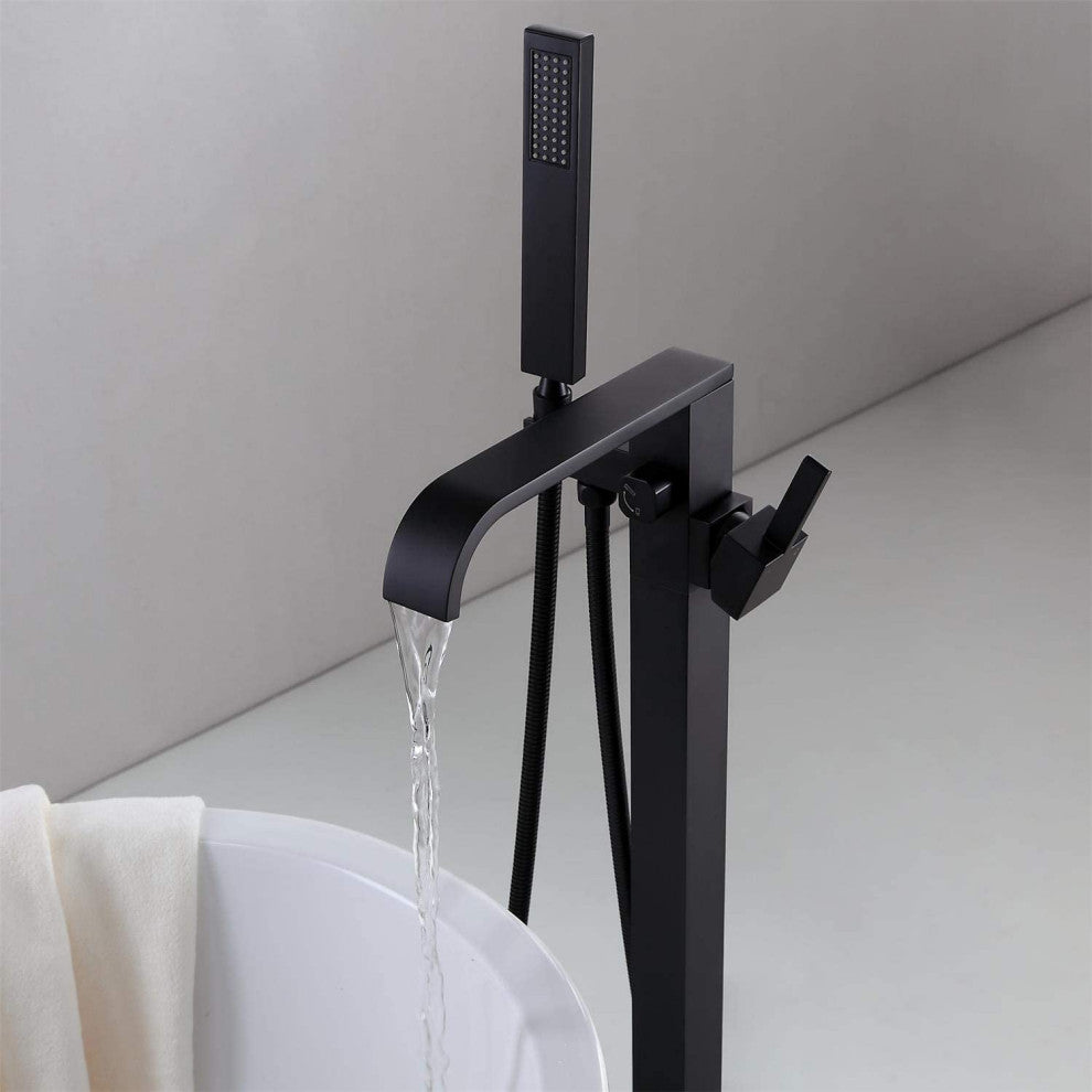 Single Handle Floor Mounted Freestanding Tub Filler with Hand Shower