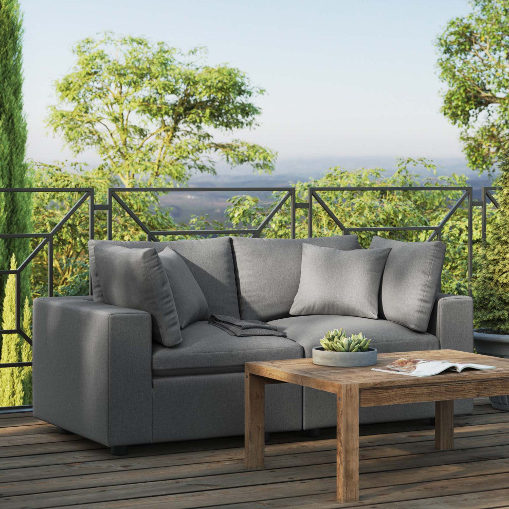 Modular Lounge Loveseat Deep Sofa, Charcoal Gray, Modern, Outdoor Patio