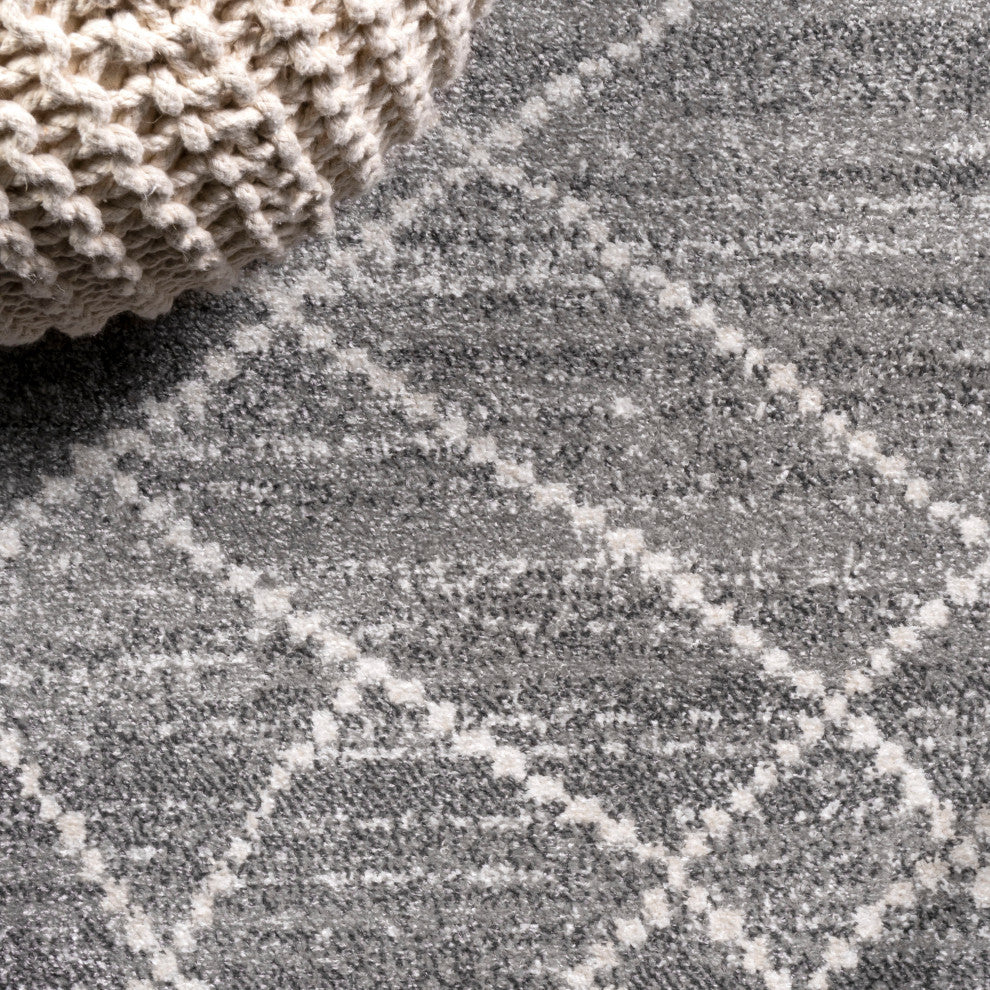 Asilah Moroccan Modern Diamond Runner Rug, Gray, 2 X 8