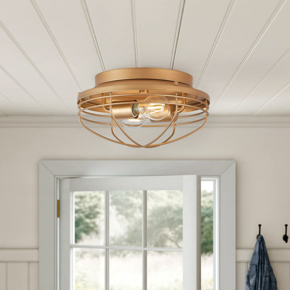 Vintage Retro Charm 2-Light Metal Frame Flush Mount Ceiling Lamp