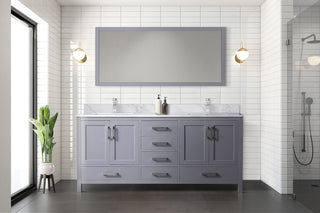 Jacques 72" Dark Gray Double Vanity Carrara Marble Top Sinks, 70" Wall Mirror