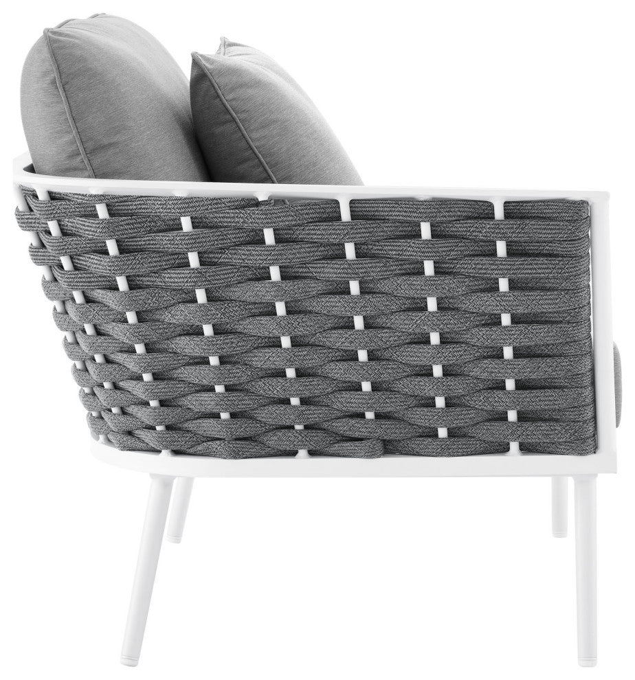 Outdoor Patio Aluminum Outdoor Patio Aluminum Small Sectional Sofa, White Gray