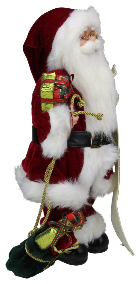 16" Standing Traditional Santa Holding a List of Names and Gift Bag