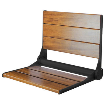 18" ADA Compliant Folding Teak Wood Shower Bench Seat Medical Wall Mount Black