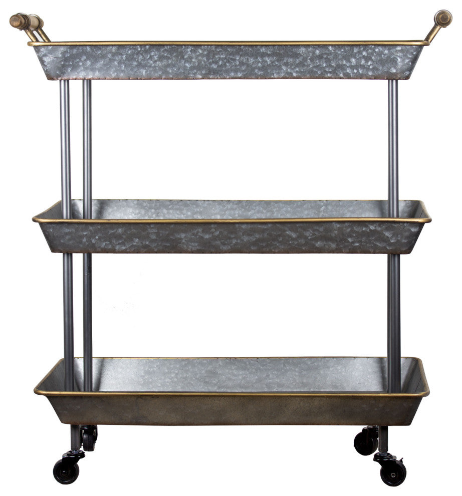 3 Tier Galvanized Metal Bar Cart Shelf on Wheels